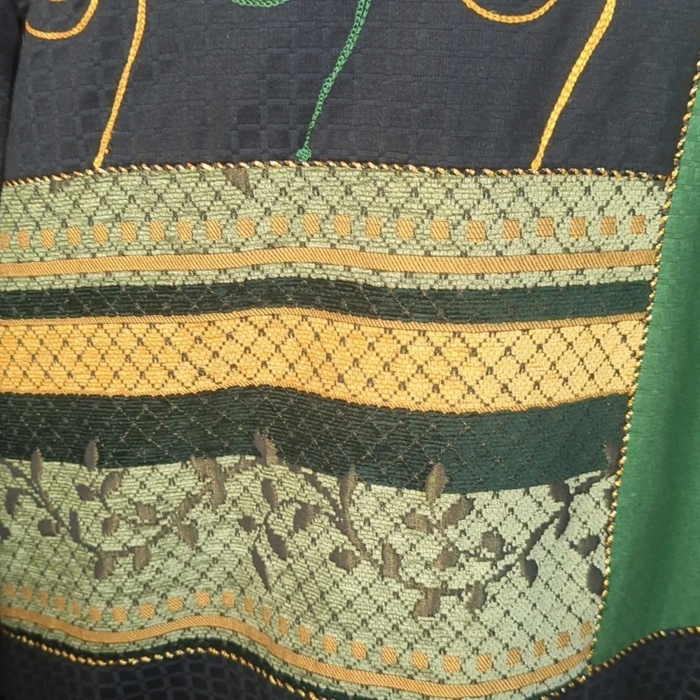 Vtg Artistic Patchwork Green and Black Button-Up Boxy Unique Indie Jacket Sz 1X